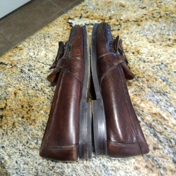 Johnston & Murphy Mens 7.5 M Brown Italian Leather Tassle Weave Loafers Shoes - Picture 8 of 12